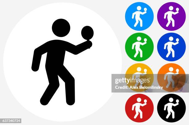 ping-pong icon on flat color circle buttons - badminton racket stock illustrations