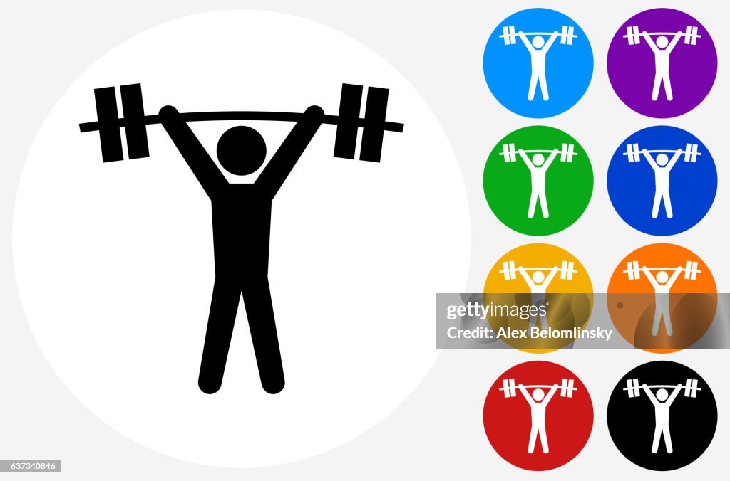 Weightlifter Icon on Flat Color Circle Buttons
