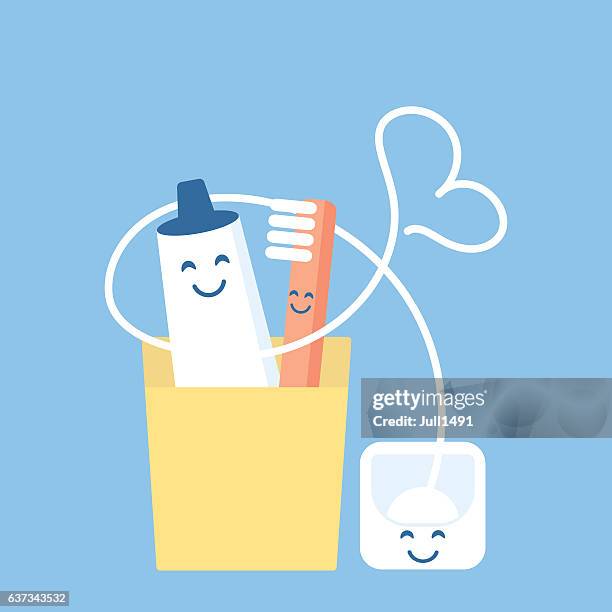 ilustrações, clipart, desenhos animados e ícones de conjunto divertido e fofo para higiene da cavidade bucal - branqueamento dos dentes