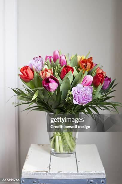 bouquet of colorful tulips - bunch stock pictures, royalty-free photos & images