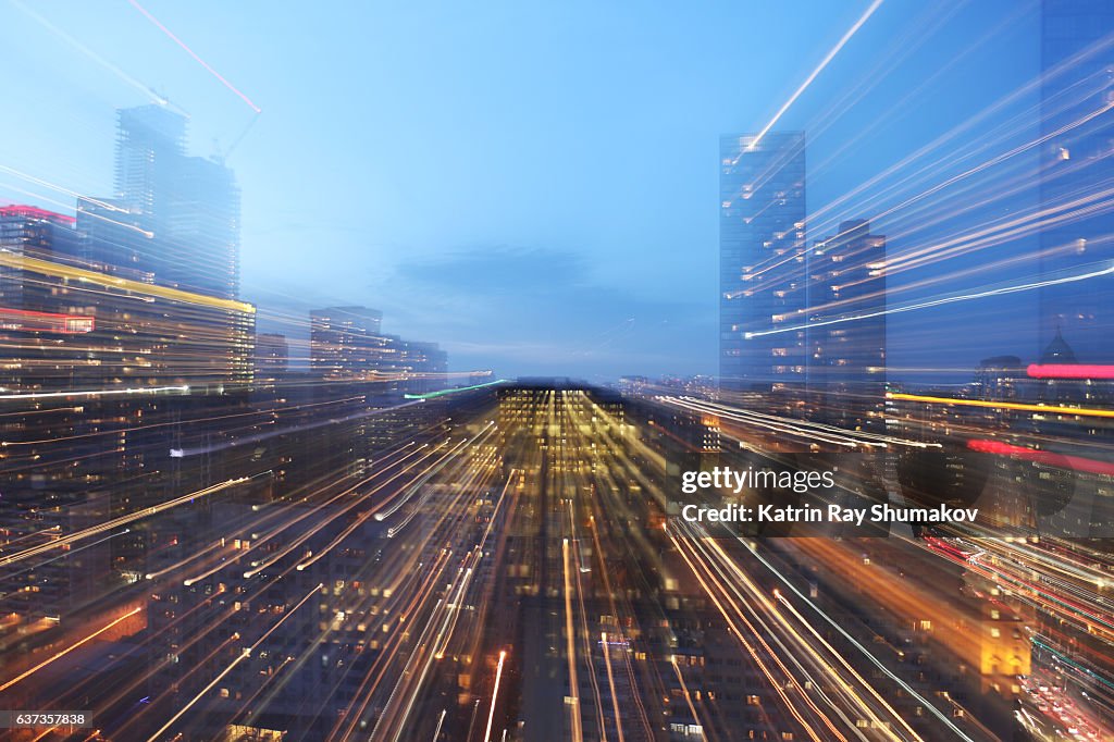 Astro Projection. Light Speed of Modern Cityscapes