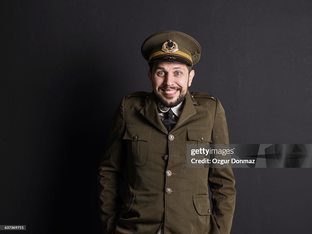 Goofy Soldier Smiling Portrait