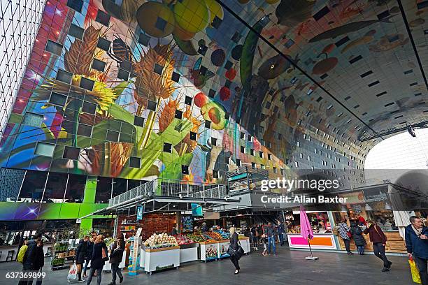 interior of rotterdam's markthal market hall - markthal stock pictures, royalty-free photos & images