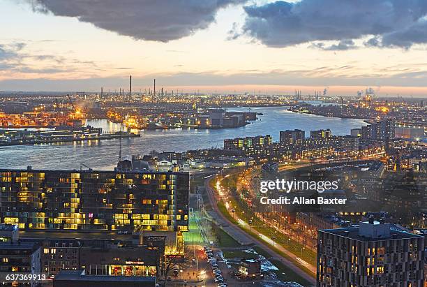 aerial view of schiedam district of rotterdam - nieuwe maas river stock pictures, royalty-free photos & images