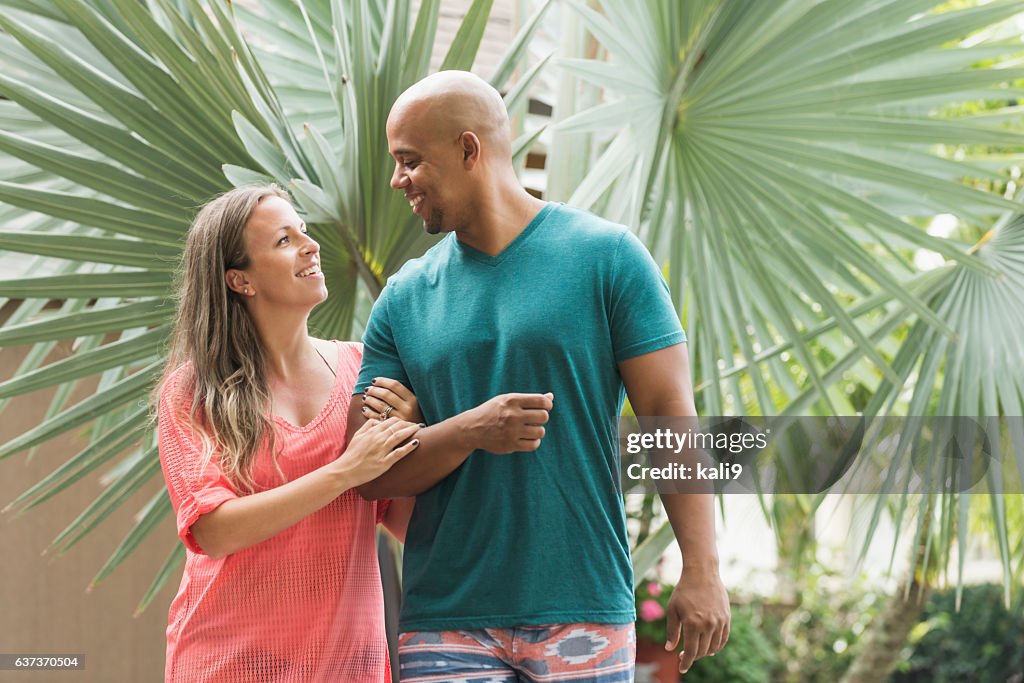 Mixed race couple on romantic vacation
