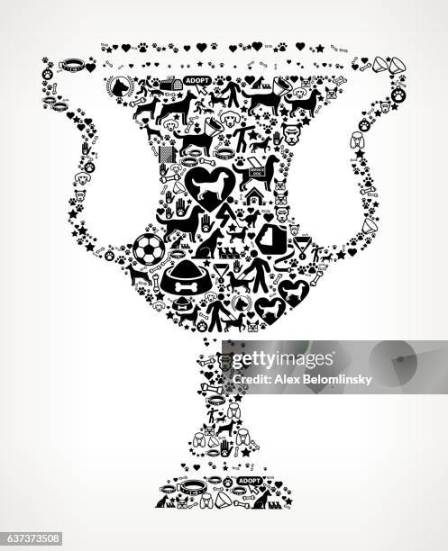 trophy dog and canine pet black icon pattern - good first impression stock illustrations