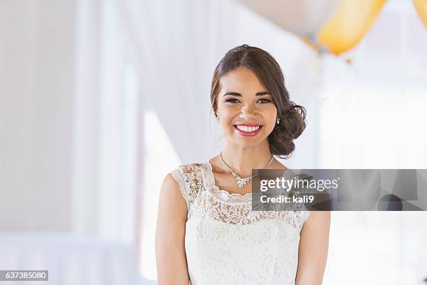 young mixed race woman in white dress - prom dress 個照片及圖片檔