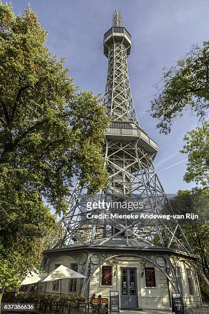 petrin hill & observation tower in prague, czech republic. - mieneke andeweg stock pictures, royalty-free photos & images