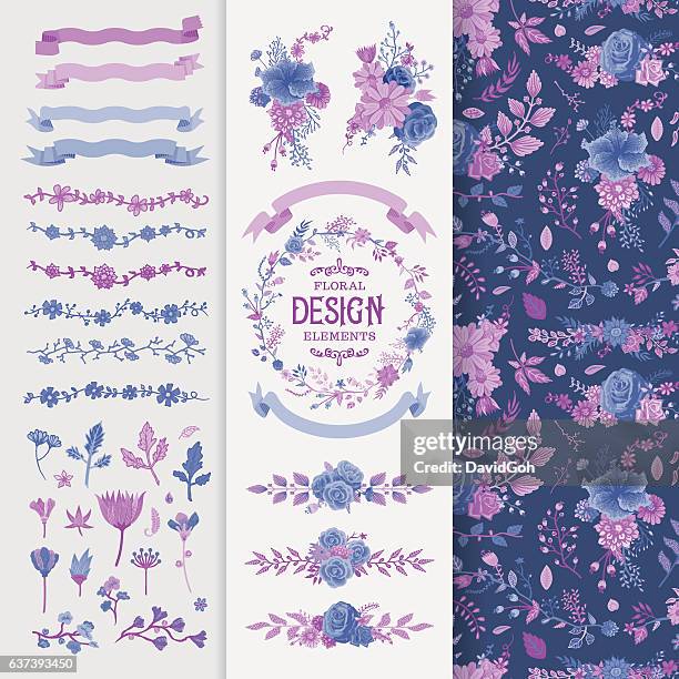 floral design elements toolset - maroon flowers stock illustrations