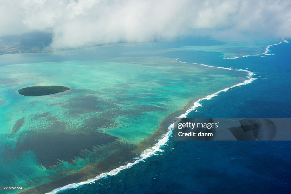 Mauritius beach island aerial view, beautiful colours