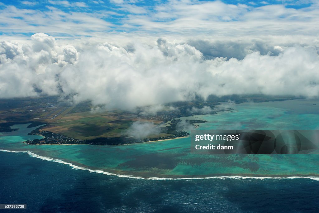 Mauritius beach island aerial view, beautiful colours