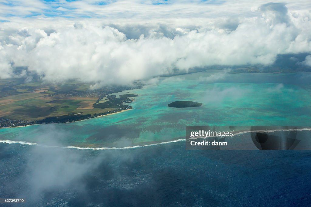 Mauritius beach island aerial view, beautiful colours