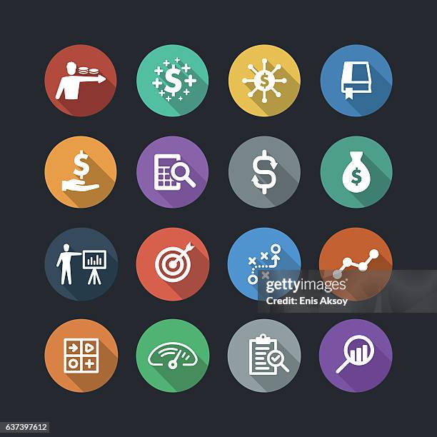 finance and analysis flat icons - long shadow shadow stock illustrations