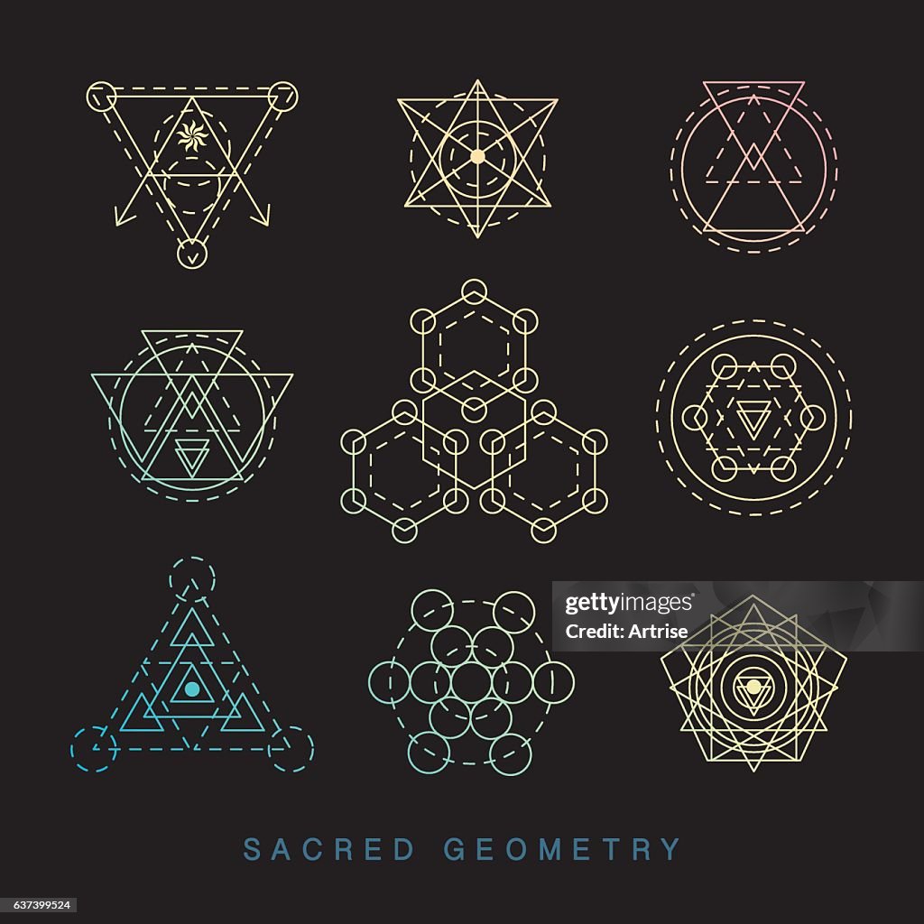 Geometry Hand Sign Sacred Geometry Signs Set Linear Modern Art High-Res Vector Graphic ...