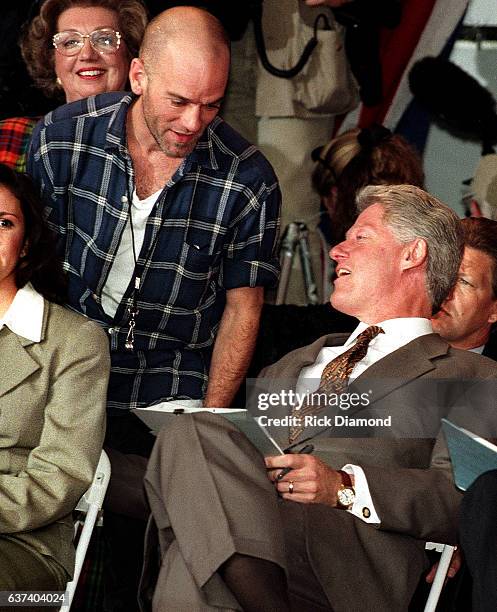 Atlanta President Bill Clinton and REM's Michael Stipe attend rally at Centennial Olympic Park in Atlanta Georgia November 18, 1996 (Photo By Rick...