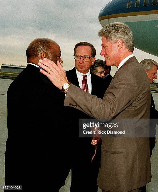 Atlanta U.S.Congressman John Lewis, U.S. Senator Sam Nunn and President Bill Clinton attend rally at Centennial Olympic Park in Atlanta Georgia...