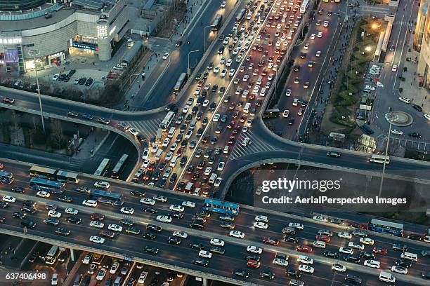 aerial view of beijing traffic jam - bottleneck stock pictures, royalty-free photos & images