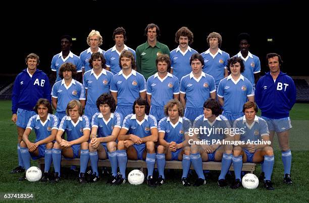 Manchester City squad: Roger Palmer, Paul Futcher, Tommy Booth, Joe Corrigan, Kenny Clements, Colin Bell, Dave Bennett; manager Tony Book, Gary...