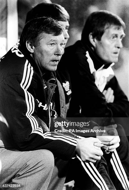 Manchester United manager Alex Ferguson looks on as his team slip to a 2-0 defeat