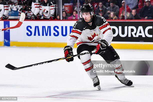 Blake Speers of Team Canada skates during the 2017 IIHF World Junior Championship quarterfinal game against Team Czech Republic at the Bell Centre on...