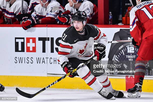 Blake Speers of Team Canada skates during the 2017 IIHF World Junior Championship quarterfinal game against Team Czech Republic at the Bell Centre on...