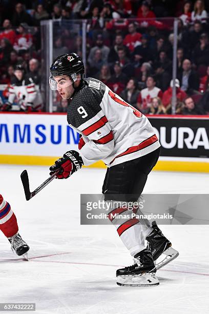 Dillon Dube of Team Canada skates during the 2017 IIHF World Junior Championship quarterfinal game against Team Czech Republic at the Bell Centre on...