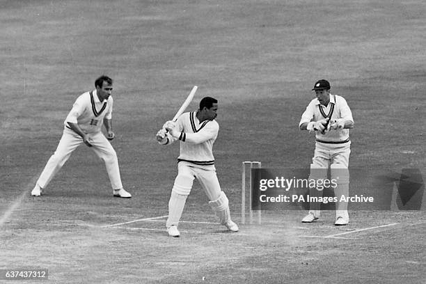 Nottinghamshire's Garfield Sobers cuts the ball away