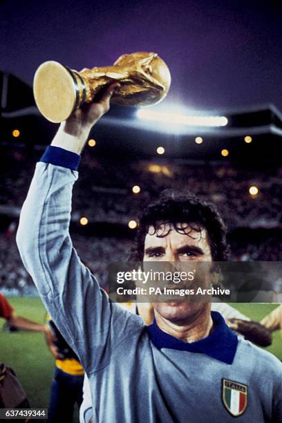 Italy captain Dino Zoff holds up the World Cup after his team's 3-1 win in the final