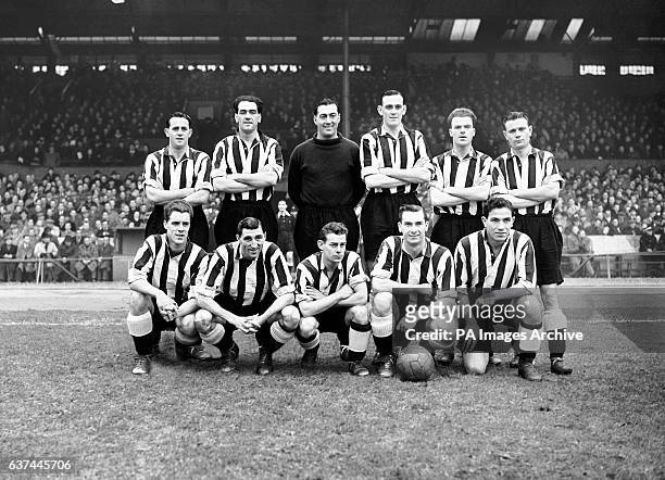 Newcastle United team group: Bobby Cowell, Joe Harvey, Jack Fairbrother, Matt McNeil, Alf McMichael, Charlie Crowe; Bobby Mitchell, Tommy Walker,...