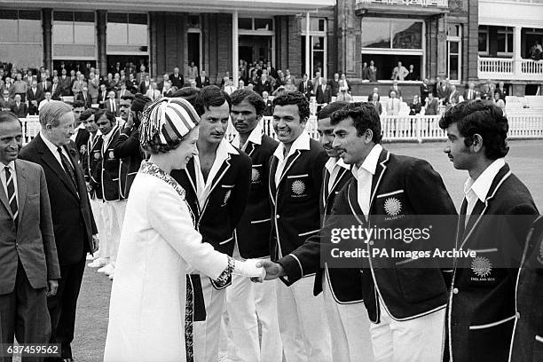 India's Sunil Gavaskar is introduced to HM Queen Elizabeth II by his captain Ajit Wadekar