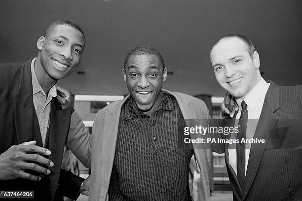 Herol 'Bomber' Graham with Johnny Nelson and Lou Gent at a press conference to publicize their upcoming British Cruiserweight Championship bout