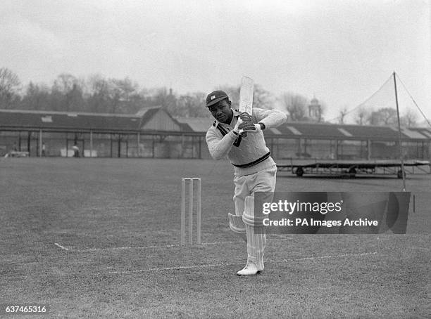 West Indies cricketer Everton Weekes practising at Lords.