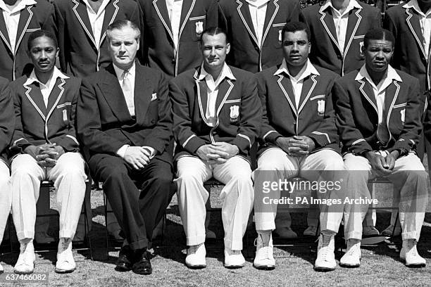 West Indies team group, left to right, Frank Worrell, Lord Hailes, John Goddard , Clyde Walcott, and Everton Weekes.