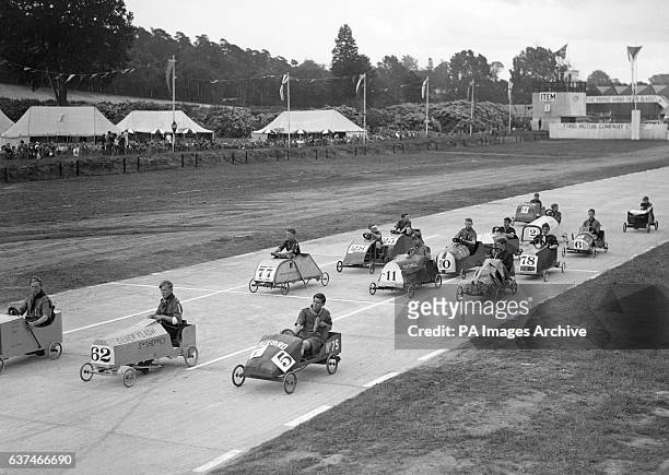 The start of the Soap-Box Derby at Brooklands.