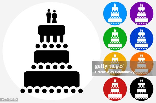 marriage cake icon on flat color circle buttons - wedding cake on white stock illustrations