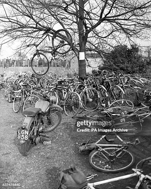 So that they could find their bicycle with ease from amongst so many, they hung the cycle from a tree branch at the Southern Counties Cycling Union's...