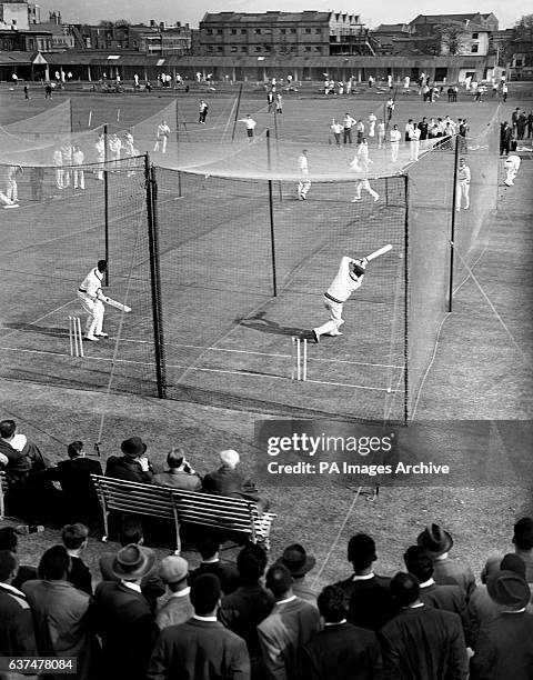 General view showing Everton Weekes and Andy Ganteaume getting in some practice at the nets.
