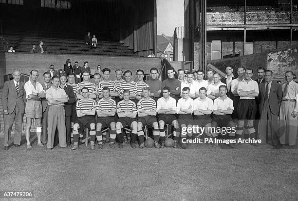 Combined Fulham team group. JG Peart , E Perry , James Hughes, Tommy Edwards, Walter Hinshelwood, David Nelson, Cyril Grant, G Frost, Harry Ayres,...