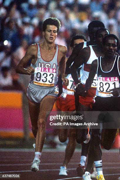 American distance runner Pat Porter in action during the 10,000 metres first heat in Los Angeles.