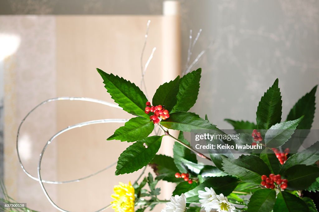 Flower arrangement with Japanese style for new year celebration.