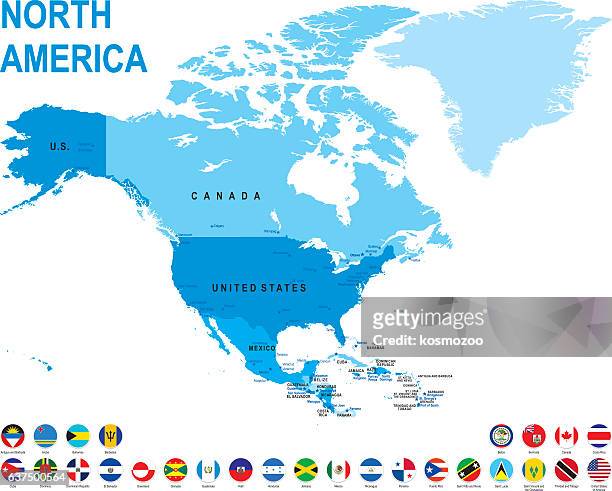 stockillustraties, clipart, cartoons en iconen met blue map of north america with flag against white background - dominica