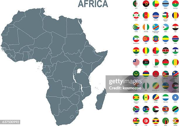 grey map of africa with flag against white background - geometric border stock illustrations