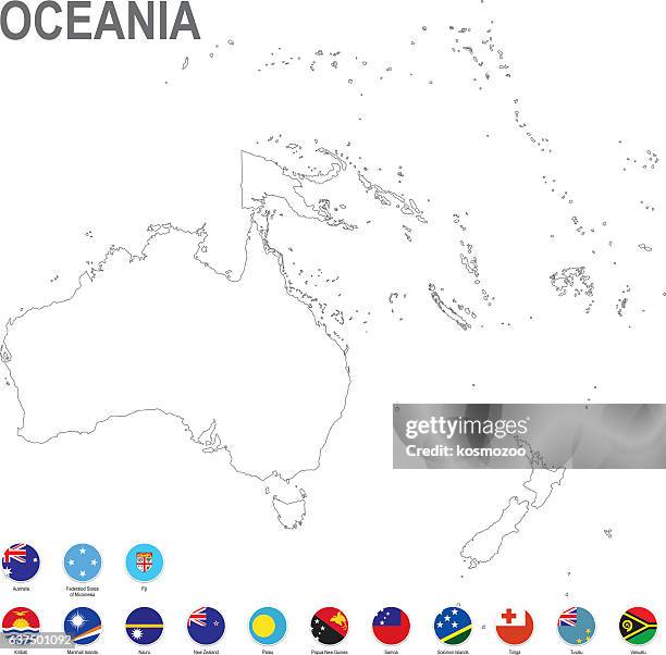 white map of oceania with flag against white background - 帛琉 幅插畫檔、美工圖案、卡通及圖標