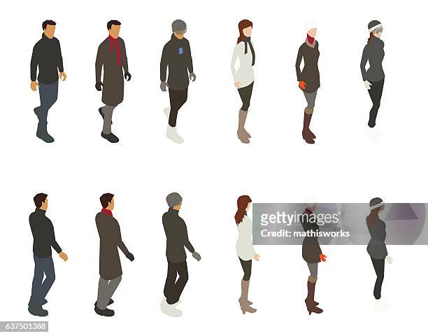 winter people illustration - woman scarf trousers stock illustrations