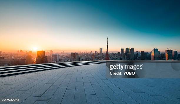tokyo sunset - horizon over land stock pictures, royalty-free photos & images