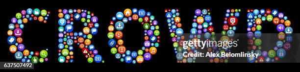 crowd internet circle vector graphic illustration - multiple mobile devices stock illustrations