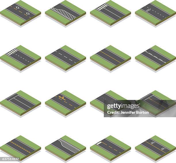 seamless isometric road construction tiles kit - going separate ways stock illustrations