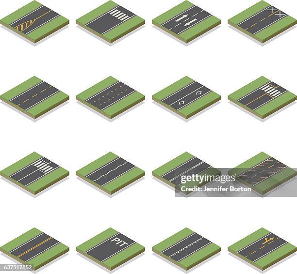 seamless isometric road construction tiles kit - going separate ways stock illustrations
