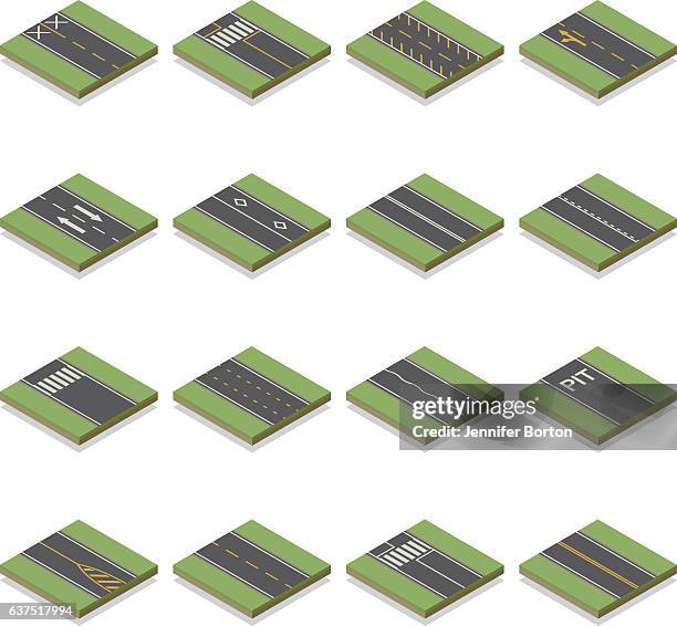 seamless isometric road construction tiles kit - going separate ways stock illustrations