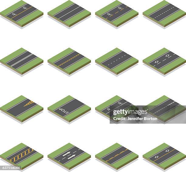 ilustraciones, imágenes clip art, dibujos animados e iconos de stock de kit de baldosas de construcción de carreteras isométricas sin costuras - asfalto